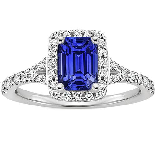 Halo Ring Emerald Sri Lankan Sapphire & Diamond 4.50 Carats - Gemstone Ring-harrychadent.ca