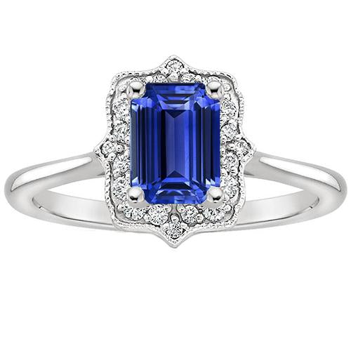 Halo Ring Emerald Sri Lankan Sapphire & Diamond 4 Carats Flower Style - Gemstone Ring-harrychadent.ca