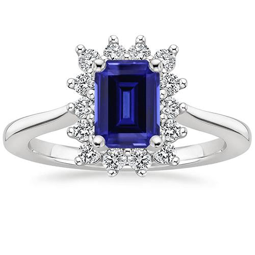 Halo Ring Flower Style Emerald Ceylon Sapphire & Diamond 4.50 Carats - Gemstone Ring-harrychadent.ca