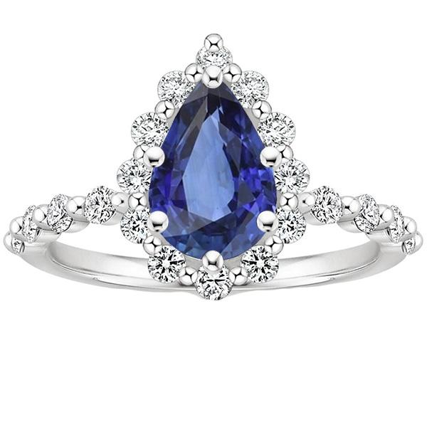Halo Ring Flower Style Pear Blue Sapphire & Diamonds 5 Carats - Gemstone Ring-harrychadent.ca