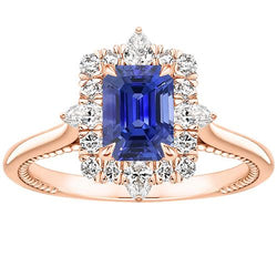 Halo Ring Flower Style Sri Lankan Sapphire & Natural Earth Mined Diamond 4.25 Carats