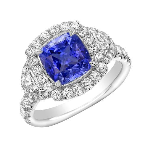 Halo Ring Half Moon & Round Diamond Sapphire Gemstone Jewelry 4 Carats - Gemstone Ring-harrychadent.ca