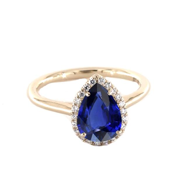 Halo Ring Pear Cut Ceylon Sapphire & Diamonds 3 Carats Prong Set - Gemstone Ring-harrychadent.ca