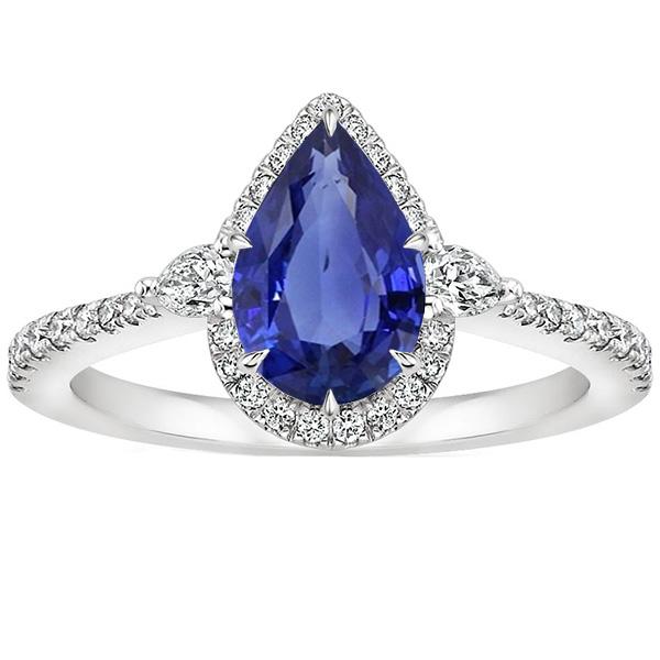 Halo Ring Pear Cut Sri Lankan Sapphire & Diamonds 5.25 Carats - Gemstone Ring-harrychadent.ca