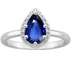 Halo Ring Pear Sri Lankan Sapphire & Natural Earth Mined Diamonds 3 Carats