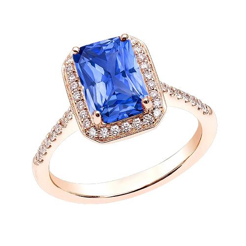 Halo Ring Radiant Blue Sapphire & Diamonds Rose Gold 3.50 Carats - Gemstone Ring-harrychadent.ca