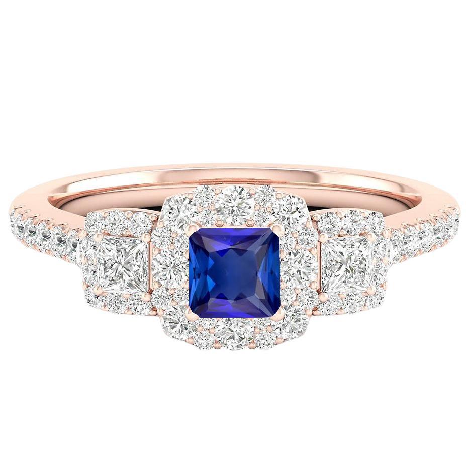 Halo Ring Radiant Sapphire Princess & Round Diamond Jewelry 5 Carats - Gemstone Ring-harrychadent.ca