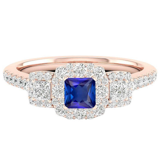 Halo Ring Radiant Sapphire Princess & Round Diamond Jewelry 5 Carats - Gemstone Ring-harrychadent.ca