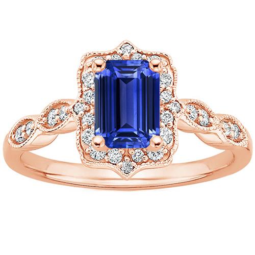 Halo Ring Rose Gold 14K Emerald Blue Sapphire & Diamond 4 Carats - Gemstone Ring-harrychadent.ca