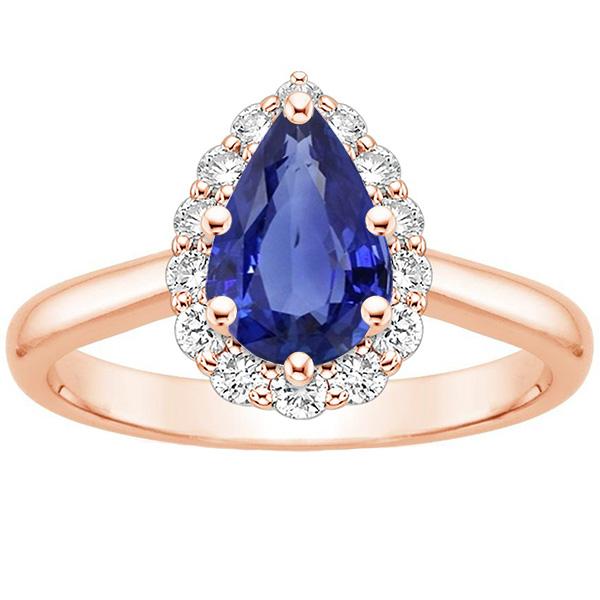 Halo Ring Rose Gold Pear Shape Blue Sapphire & Diamonds 3.75 Carats - Gemstone Ring-harrychadent.ca