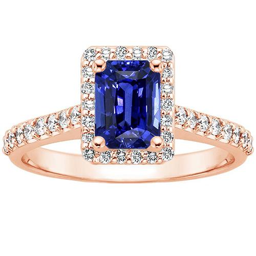 Halo Ring Rose Gold Emerald Sri Lankan Sapphire & Diamonds 5.25 Carats - Gemstone Ring-harrychadent.ca