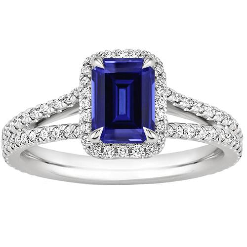 Halo Ring Split Shank Emerald Ceylon Sapphire & Diamonds 4 Carats - Gemstone Ring-harrychadent.ca