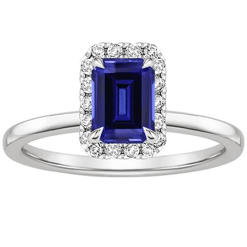 Halo Ring Sri Lankan Sapphire & Diamond 4 Carats Emerald Cut - Gemstone Ring-harrychadent.ca