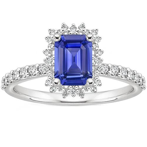 Halo Ring Star Style Ceylon Sapphire & Diamond 4.50 Carats - Gemstone Ring-harrychadent.ca