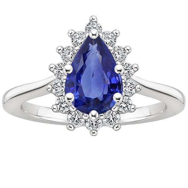 Halo Ring Star Style Pear Ceylon Sapphire & Diamonds 3.50 Carats - Gemstone Ring-harrychadent.ca