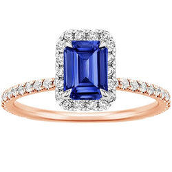 Halo Ring Two Tone Gold Ceylon Sapphire & Natural Earth Mined Diamond 4.25 Carats