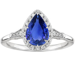 Halo Ring Vintage Style Pear Sri Lankan Sapphire & Natural Earth Mined Diamonds 3.50 Carats