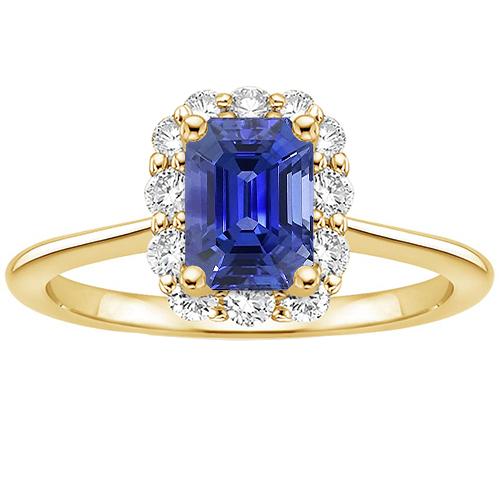 Halo Ring Yellow Gold 14K Ceylon Sapphire & Diamond 4.25 Carats - Gemstone Ring-harrychadent.ca