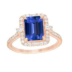 Halo Rose Gold Ring Emerald Blue Sapphire & Natural Earth Mined Diamonds 3 Carats