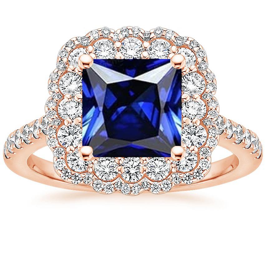 Halo Round Diamond Ring Flower Style Princess Blue Sapphire 7 Carats - Gemstone Ring-harrychadent.ca