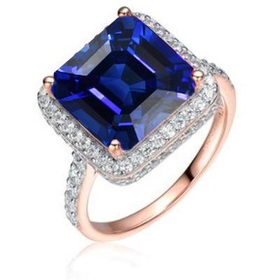 Halo Sapphire Engagement Ring Two Tone 14K 6 Carats Pave Set Diamonds - Gemstone Ring-harrychadent.ca