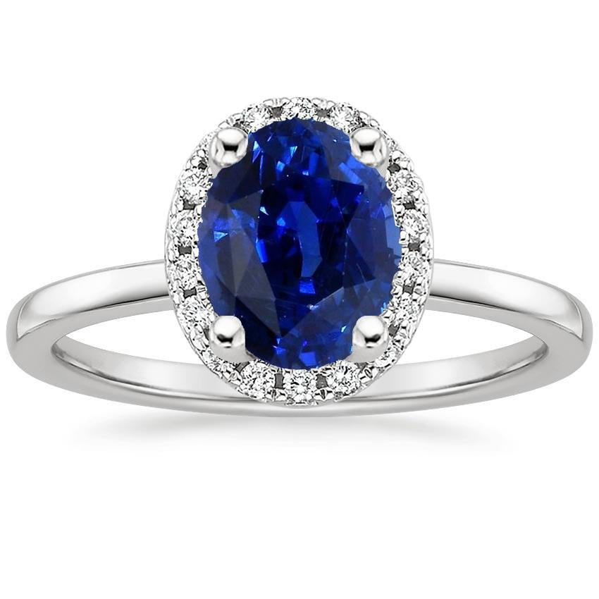 Halo Sri Lankan Sapphire Wedding Ring 3.50 Carats White Gold - Gemstone Ring-harrychadent.ca