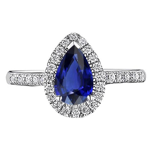 Halo Srilanka Sapphire Pear Shaped Ring & Diamonds 3.50 Carats - Gemstone Ring-harrychadent.ca
