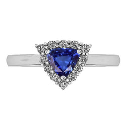 Halo Trillion Blue Sapphire Ring 2.50 Carats Round Natural Earth Mined Diamond Jewelry