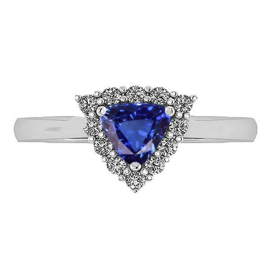 Halo Trillion Blue Sapphire Ring 2.50 Carats Round Diamond Jewelry - Gemstone Ring-harrychadent.ca