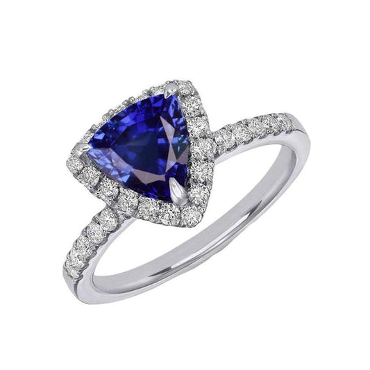 Halo Trillion Blue Sapphire Ring & Accents Diamonds 3 Carats - Gemstone Ring-harrychadent.ca