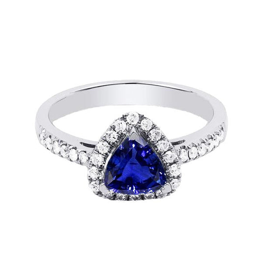 Halo Trillion Diamond Deep Blue Sapphire Ring 2 Carats Jewelry Gold - Gemstone Ring-harrychadent.ca