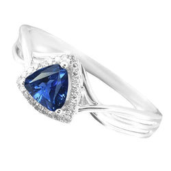 Halo Trillion Sapphire Ring Split Shank Natural Earth Mined Diamonds 2.50 Carats Gold 14K