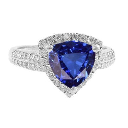 Halo Trillion Sri Lankan Sapphire Ring 3 Carats Natural Earth Mined Diamond Gold Jewelry