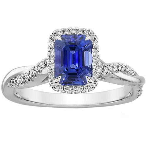 Halo Twist Ring Style Emerald Ceylon Sapphire & Diamonds 4.25 Carats - Gemstone Ring-harrychadent.ca