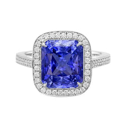 Halo Wedding Ring Radiant Blue Sapphire 3.50 Carats Natural Earth Mined Diamond Accents