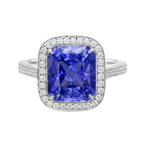 Halo Wedding Ring Radiant Blue Sapphire 3.50 Carats Diamond Accents - Gemstone Ring-harrychadent.ca