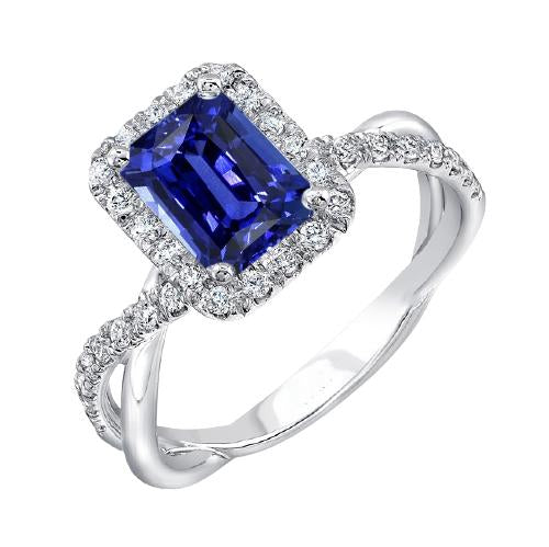 Halo Wedding Ring Radiant Blue Sapphire Gold Twisted Shank 3.50 Carats - Gemstone Ring-harrychadent.ca