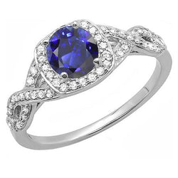 Halo Wedding Ring Round Sapphire Twisted Shank Natural Earth Mined Diamonds 2.50 Carats