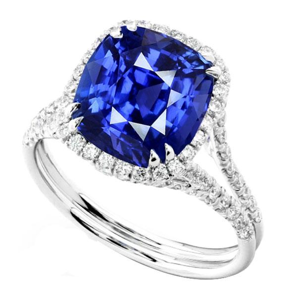 Halo Wedding Ring Set Cushion Sapphire Split Shank Jewelry 6 Carats - Gemstone Ring-harrychadent.ca