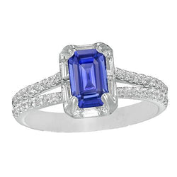 Halo Wedding Ring Split Shank Sri Lankan Sapphire & Natural Earth Mined Diamonds 3 Carats
