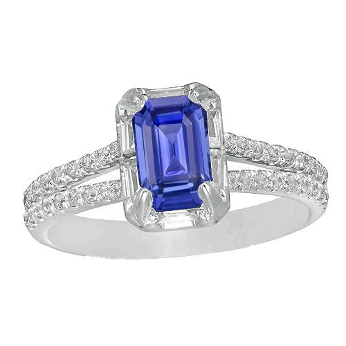 Halo Wedding Ring Split Shank Sri Lankan Sapphire & Diamonds 3 Carats - Gemstone Ring-harrychadent.ca