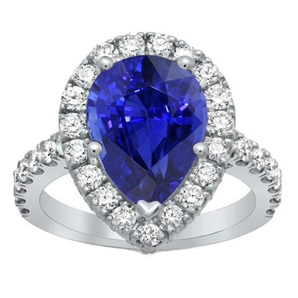 Halo White Gold Ring Pear Sri Lankan Sapphire & Diamonds 6 Carats - Gemstone Ring-harrychadent.ca