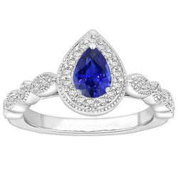 Halo With Round Natural Earth Mined Diamond Accents Ring Blue Sapphire 3 Carats