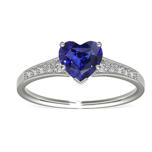 Heart Antique Style Blue Sapphire Diamond Ring 3 Carats 14K Gold - Gemstone Ring-harrychadent.ca