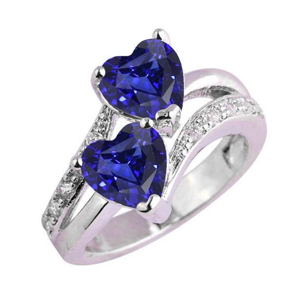 Heart Blue Sapphire Diamond Ring 2 Stone Split Shank 3.50 Carats - Gemstone Ring-harrychadent.ca