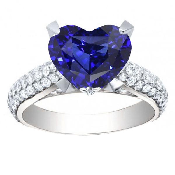 Heart Blue Sapphire Diamond Ring 5 Carats White Gold Jewelry - Gemstone Ring-harrychadent.ca