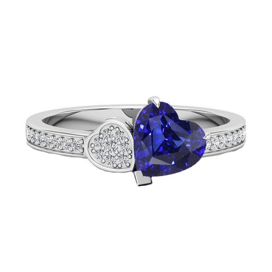 Heart Blue Sapphire Gemstone Ring 2.50 Carats Diamonds White Gold - Gemstone Ring-harrychadent.ca