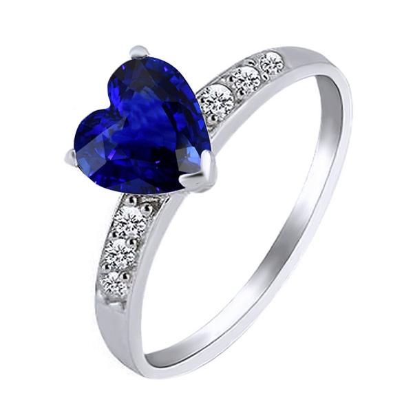 Heart Blue Sapphire Gemstone Ring Accented Diamonds 2.25 Carats - Gemstone Ring-harrychadent.ca