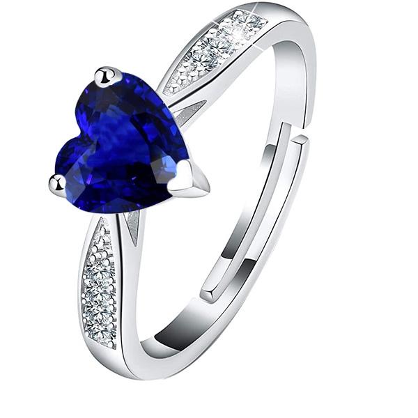 Heart Blue Sapphire Gemstone Ring With Diamonds Tapered Shank 2 Carats - Gemstone Ring-harrychadent.ca