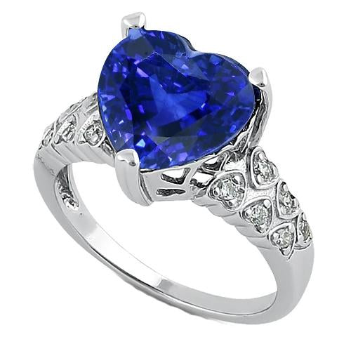 Heart Ceylon Blue Sapphire Ring With Diamonds 7 Carats Gold 14K - Gemstone Ring-harrychadent.ca